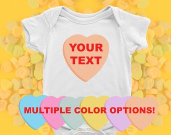 Baby Bodysuit one piece onesie Candy Hearts Your Child/'s Name newborn infant New Mom Christening Shower Birthday Christmas mothers Bris