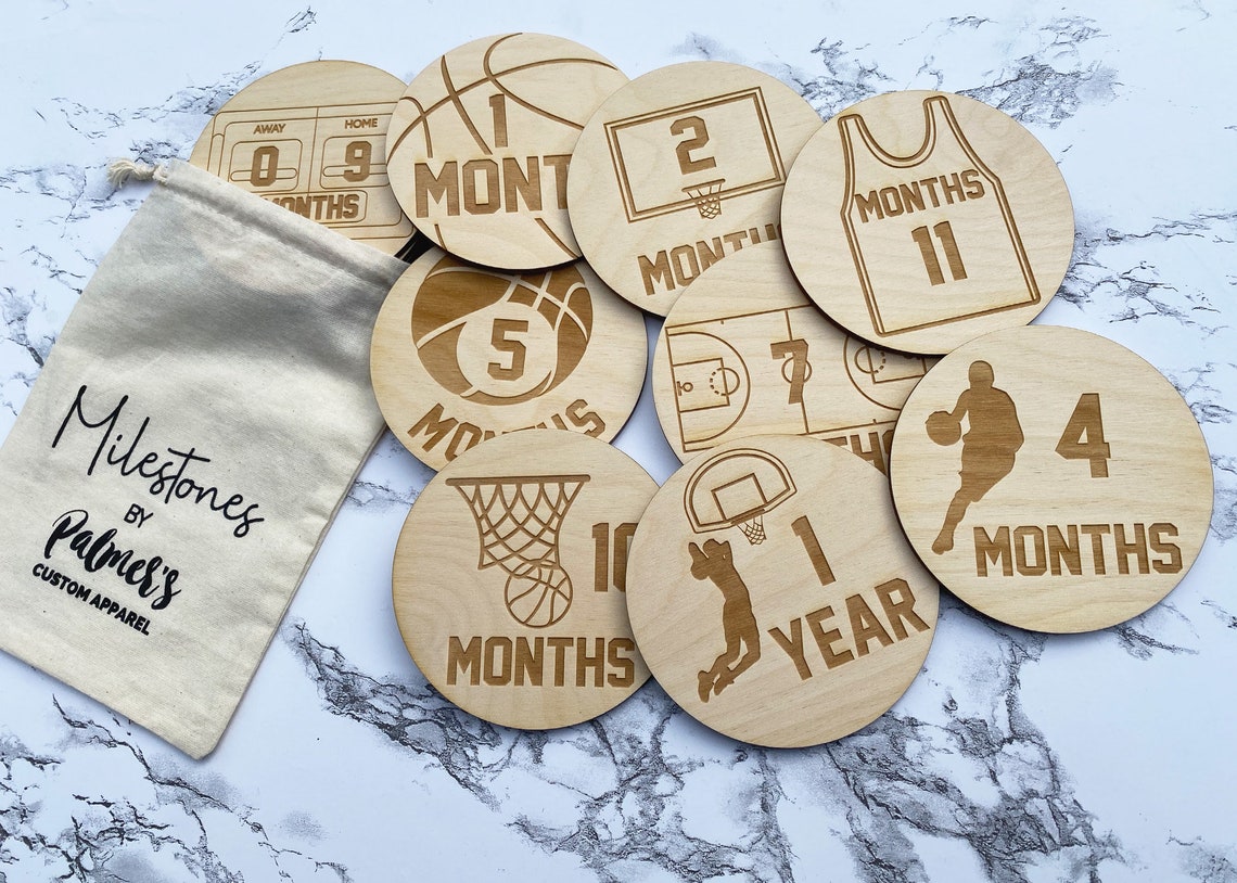 Basketball Milestone Cards Baby Milestones Wooden Etsy