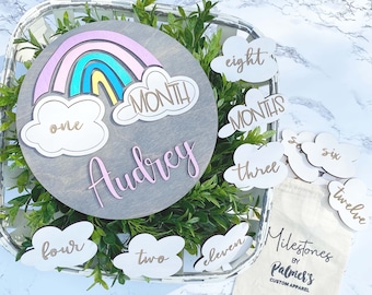 Rainbow Monthly Milestones, Monthly Milestones, Interchangeable Rainbow Milestones, Custom Milestones, Rainbow Milestone, Birth Announcement