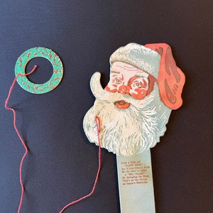 Vintage Cardboard Paper Advertising Christmas Game "Put the Wreath on Santa's Mustache" Ephemera