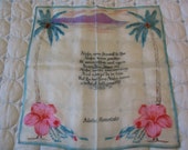 Vintage Silk Hanky Handkerchief w quot Aloha Honolulu quot Hawaii w Poem Palm Tree Flowers