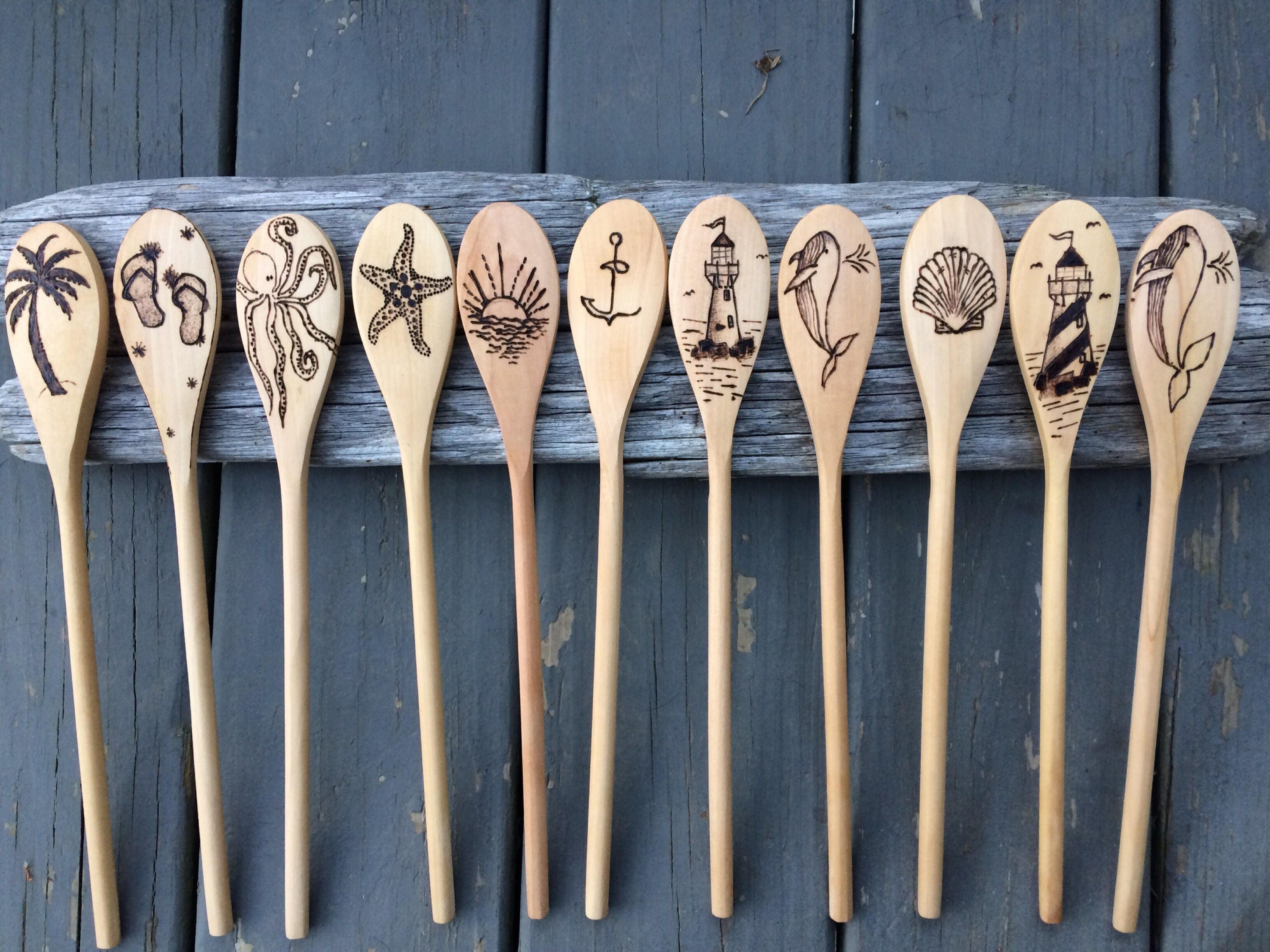 Nautical Wood Burned Spoons, Cooking Gift, Cook Safe, Lighthouse