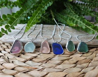 Sea Glass Pendant: Sterling Silver Minimalist Necklace with Wave Detail