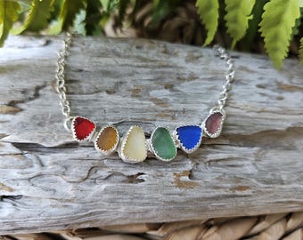 Rainbow Sea Glass Necklace: Sterling Silver Beach Jewelry