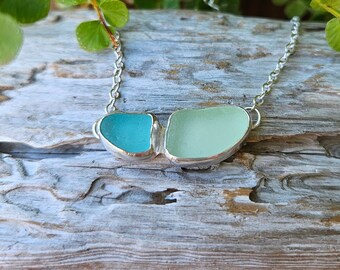 Shades of Aqua Sea Glass Collector Necklace, .925 Sterling Silver, blue pendant, beach glass necklace, beach birthday gift, mermaid necklace