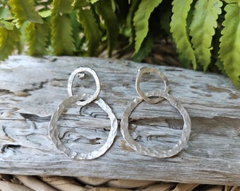 Hammered Sterling Silver Hoop Earrings: Geometric Dangle Studs