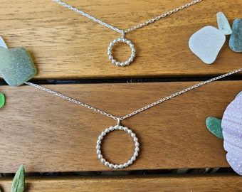 Sterling Silver Beaded Circle Necklace: Minimalist Recycled Silver Pendant