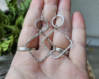 Pendientes colgantes geométricos martillados, plata de ley .925, colgantes, pendientes, regalo, forma orgánica, movimiento