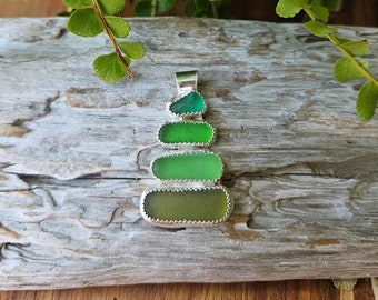 Green Sea Glass Cairn Necklace: Sterling Silver Beach Glass Pendant