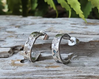 Starfish Sterling Silver Hoop Earrings: Recycled Silver Studs