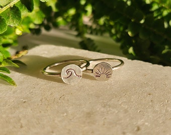 Sterling Silver Wave/Sunrise Signet Ring - Minimalist Stacker Ring