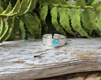 Bright Aqua Sea Glass Ring: Adjustable Sterling Silver Statement Ring