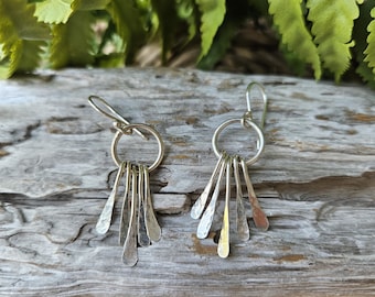 Hammered Sterling Silver Fringe Earrings: Organic Dangle Jewelry