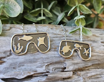Sterling Silver Scuba Mask Necklace: Handcrafted Sea Life Pendant
