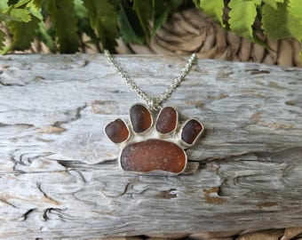 Sea Glass Paw Pendant: Sterling Silver Dog/Cat Lover Necklace