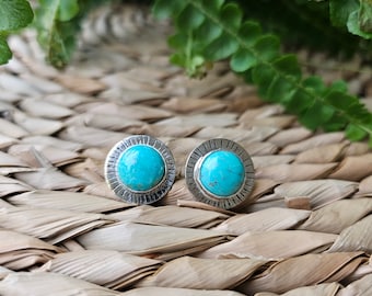 Arizona Turquoise Stud Earrings: Sterling Silver Sunburst, Southwestern Jewelry