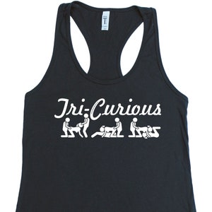 Tri-Curious - Threeway Threesome Hotwife Swinger Throuple Triad Screen Print on Men&#39;s and Women&#39;s Tank Top