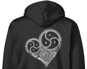 Steampunk BDSM Triskelion Heart - S&M Bondage Symbol Printed on Men's Pullover or Zip Hoodie