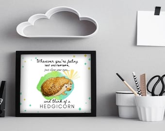 Hedgehog Printable Art | Hedgehog Wall Art | Hedgehog Print | Nursery Art | Hedgehog Decor | Watercolor | Hedgicorn