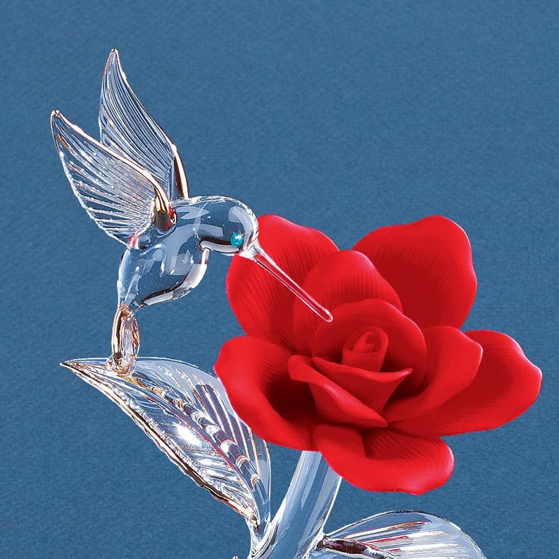 Glass Baron Hummingbird W/rose Red Figurine Etsy