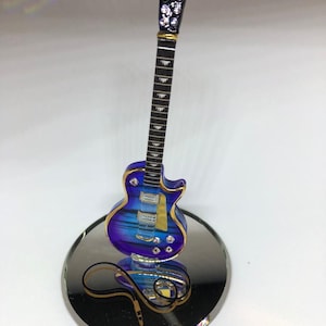 Purple Electric Guitar Figurine Glass Music Decor Rock Band Collectible Display