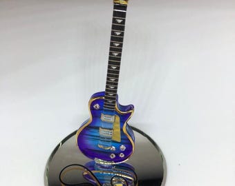 Purple Electric Guitar Figurine Glass Music Decor Rock Band Collectible Display