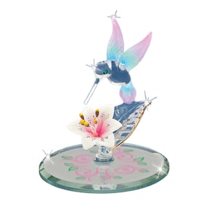 Glass Hummingbird Figurine with Lily Handcrafted Bird and Flower Decor with Crystal Accents Gift for Nature and Garden Lovers