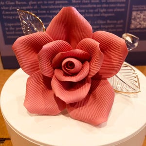 Figura de rosa rosa hecha a mano, figura de flor de cristal, regalo de decoración del hogar