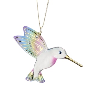Hummingbird Ornament | Handcrafted Glass Hanging Bird Decoration with Crystals | Nature Inspired Home Decor Gift for Bird Lovers