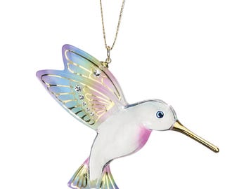 Adorno de colibrí de vidrio hecho a mano / Oro de 22 quilates y cristales