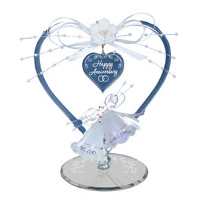 Anniversary Heart Figurine | Glass Happy Anniversary Gift | Handcrafted Heart with Bells | Gift for Couple | Wedding Anniversary Decor