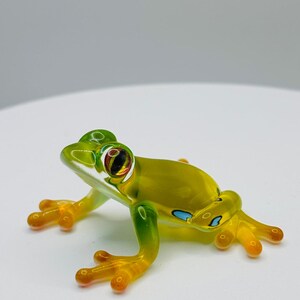 Gefleckte Frosch Glasfigurine | Grün Gelb Frosch Dekor Mini Amphibien Tier Sammlerstück Display Bild 2