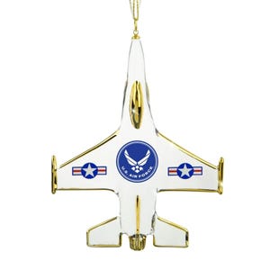 Adorno de avión F-16 de la Fuerza Aérea de EE. UU. / Regalo navideño militar / Decoración de avión de vidrio artesanal / Adorno oficial de la USAF / Regalo para aviador