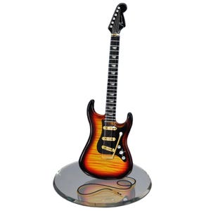 Vintage Tobacco Glass Guitar Figurine | Handcrafted Music Room Decor | Crystal & 22Kt Gold Accents | Gift for Guitar Player