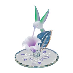 Glass Hummingbird with White and Lavender Lily Handcrafted Nature Figurine with Crystal Accents Garden Decor Gift for Bird Lovers