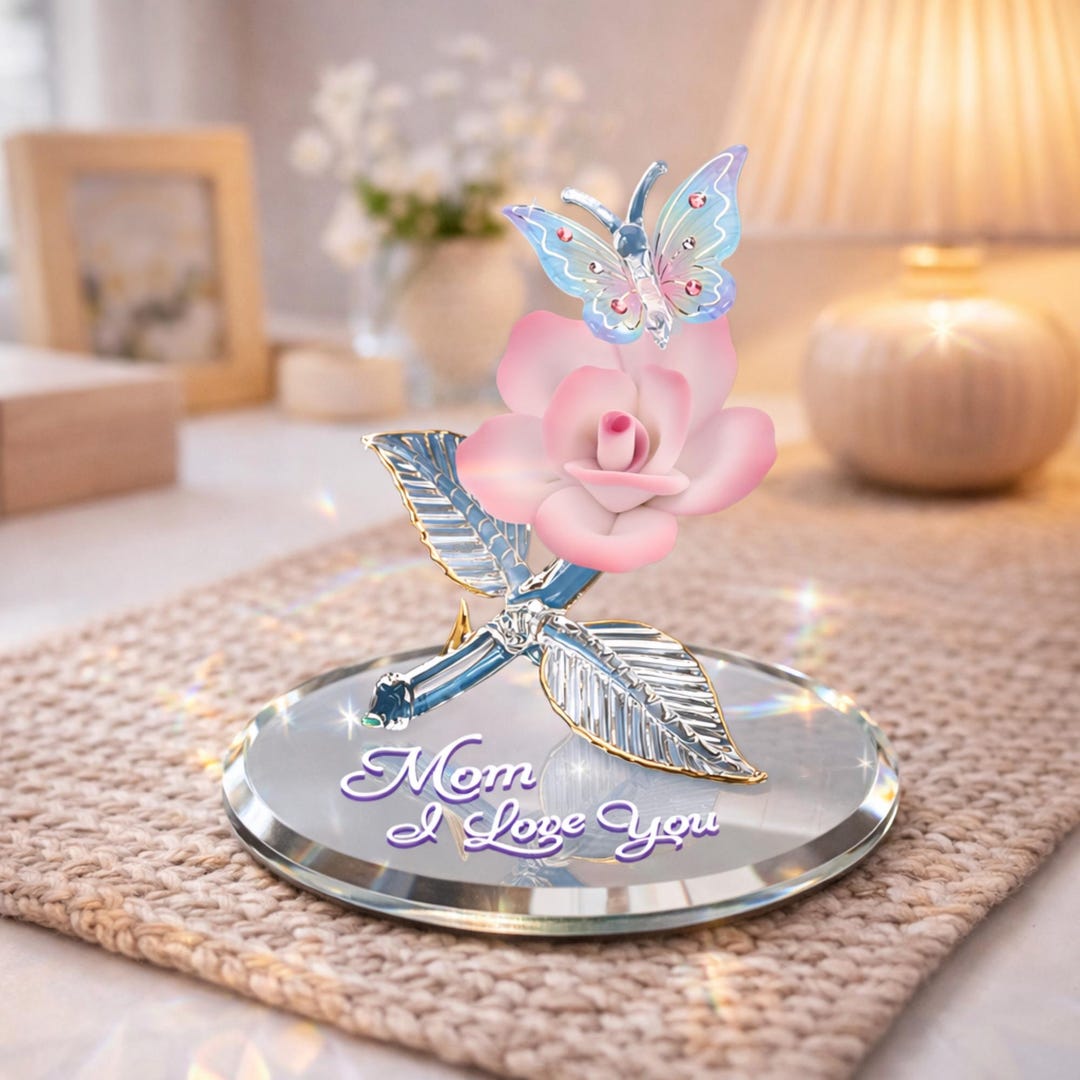 Gift for Mom Butterfly Rose Figurine Glass Flower Decor Mothers Day ...
