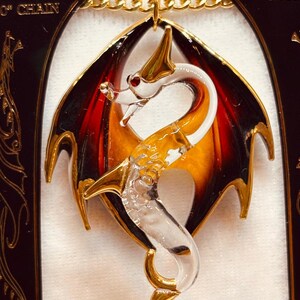 Dragon Necklace with Gold Plated Chain | Handcrafted Glass Pendant with Genuine Crystals | Fantasy Jewelry Dragon Charm for Everyday Wear