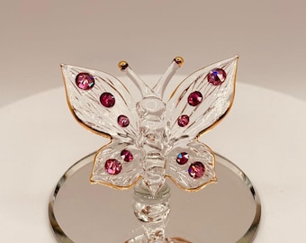 Glass Butterfly Figurine Pink Crystal Butterfly Gift Small Collectible Decor for Her