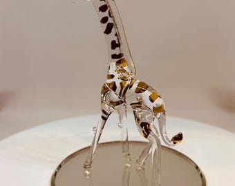 Glass Giraffe Figurine | Handcrafted Animal Collectible | Safari Theme Decor