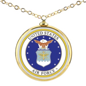 U.S. Air Force Necklace | Gold Plated Chain with Official Emblem Pendant | Military Jewelry for Airmen, Veterans & Supporters