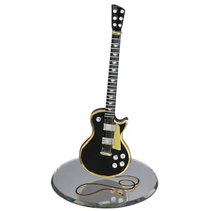 Classic Black Guitar Figurine | Handcrafted Glass Guitar Gift | Music Lover Gift | Musician Keepsake | Guitar Art with 22Kt Gold & Crystals
