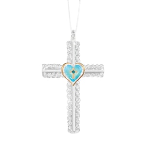 Turquoise Heart Cross Christmas Ornament