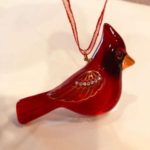 Glass Cardinal Ornament Handcrafted Cardinal Figurine Holiday Gift