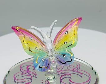 Regenbogen Schmetterling Schmetterling Glasfigur | Buntes Kristallakzent-Frühlings-Dekor-Geschenk