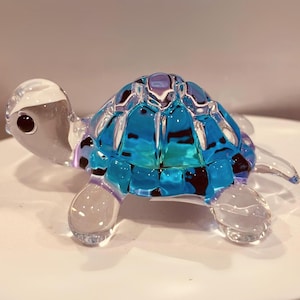 Blue Turtle Glass Figurine | Ocean Animal Decor Gift Collectible Small Shelf Display
