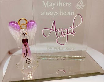 Angel By Your Side Figurine | Glass Angel with Purple Heart | Handcrafted Inspirational Gift Decor