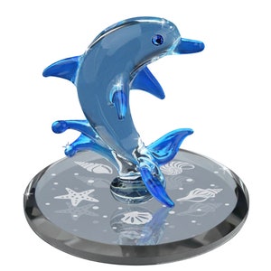 Mini Glass Dolphin Figurine | Ocean Decor | Sea Life Gift with Crystals | Splashing Dolphin