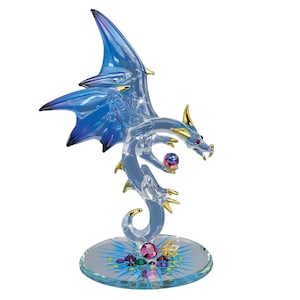 Jewel Keeper Dragon Figurine | Blue Winged Dragon with Red Gem | Crystal Collectible Fantasy Sculpture on Glass Mirror