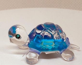 Blaue Schildkröte Glasfigur | Schildkröte Dekor Geschenk Tier Sammlerstück Ocean Theme