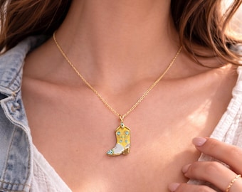 Collar con colgante de bota campestre Kickin' Country, joyería vaquera, regalo de oro, cadena estilo western para mujer